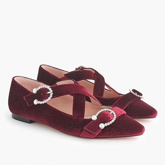 J. Crew Shoes - J. Crew Red Marina Burgandy Velvet flats size 11